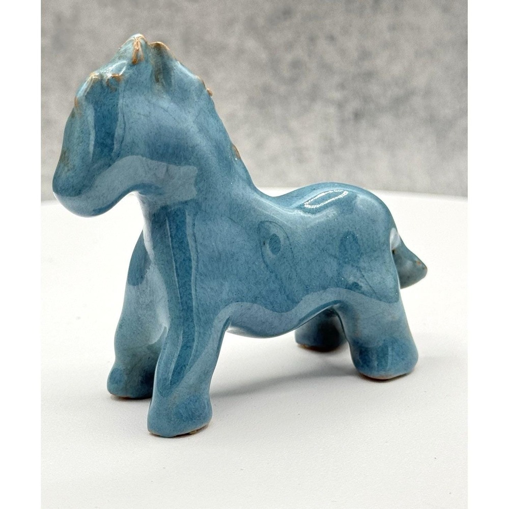 Vintage Blue Teal Ceramic Horse Figurine Folk Art Stylized Pony Colt Unmarked